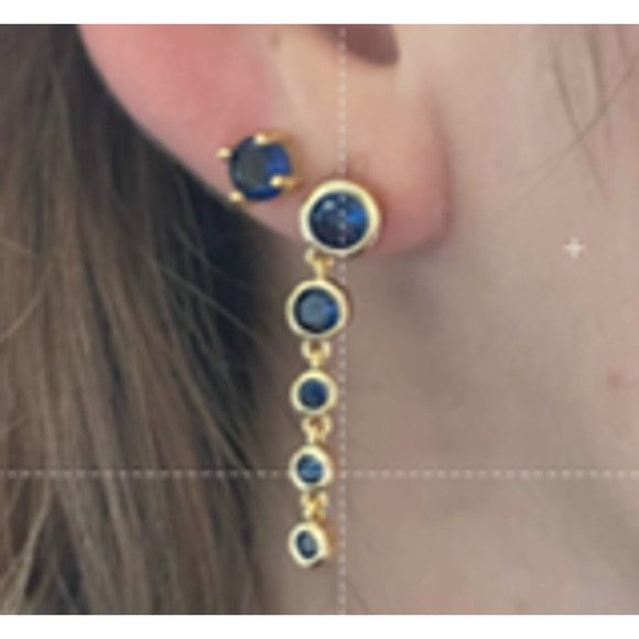 COPY - Blue Crystal 925 Sterling Silver Water Fall  pendant gold earrings - 2 P… - Picture 2 of 6